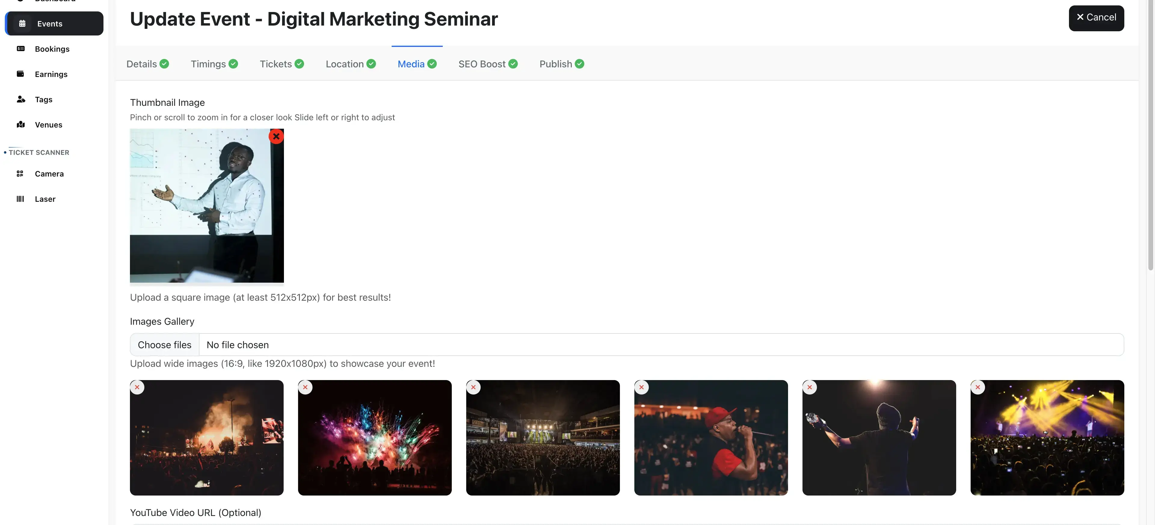 Upload Event cover images & youtube video URL Upload Event cover images & youtube video URL