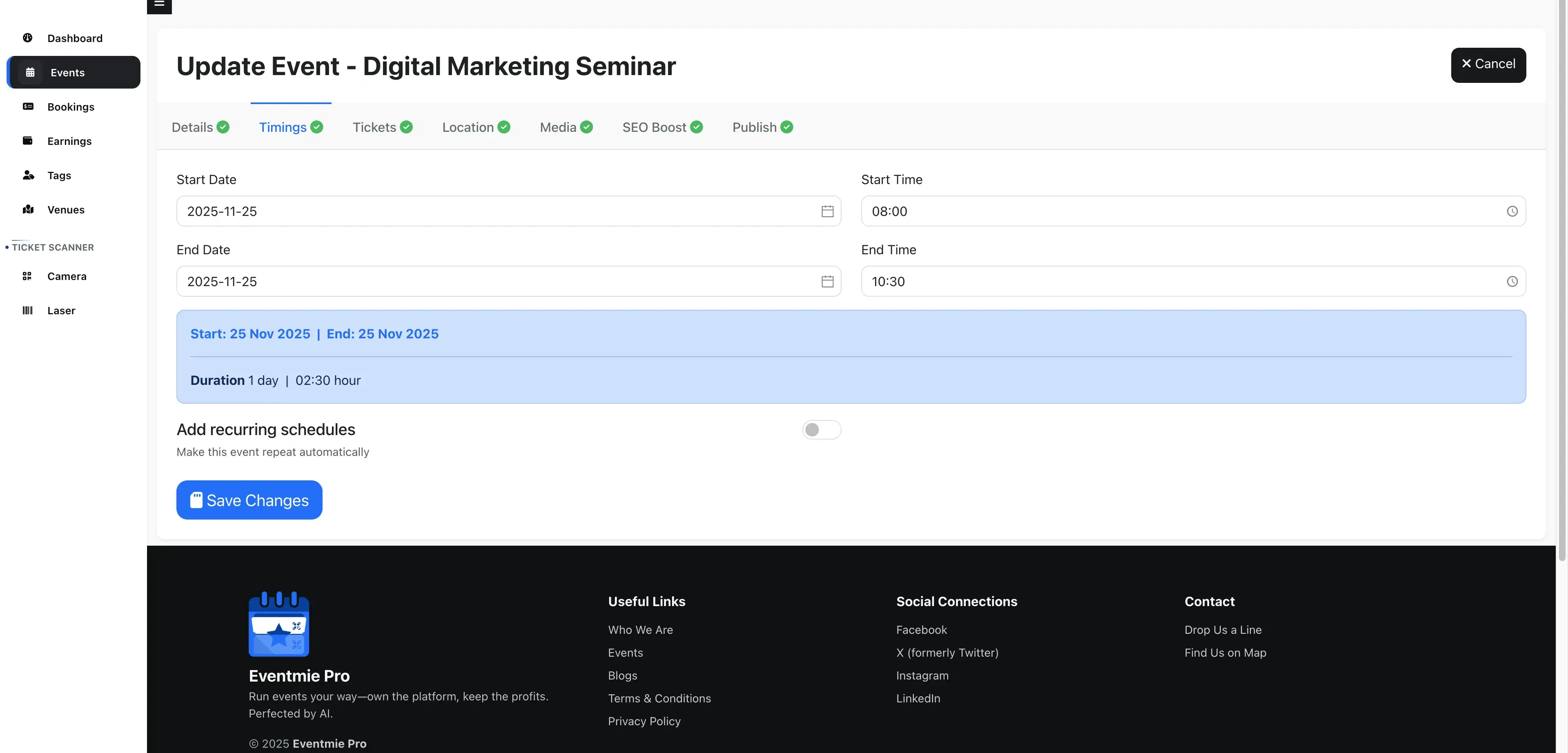 Event Timing Form Event Timing Form