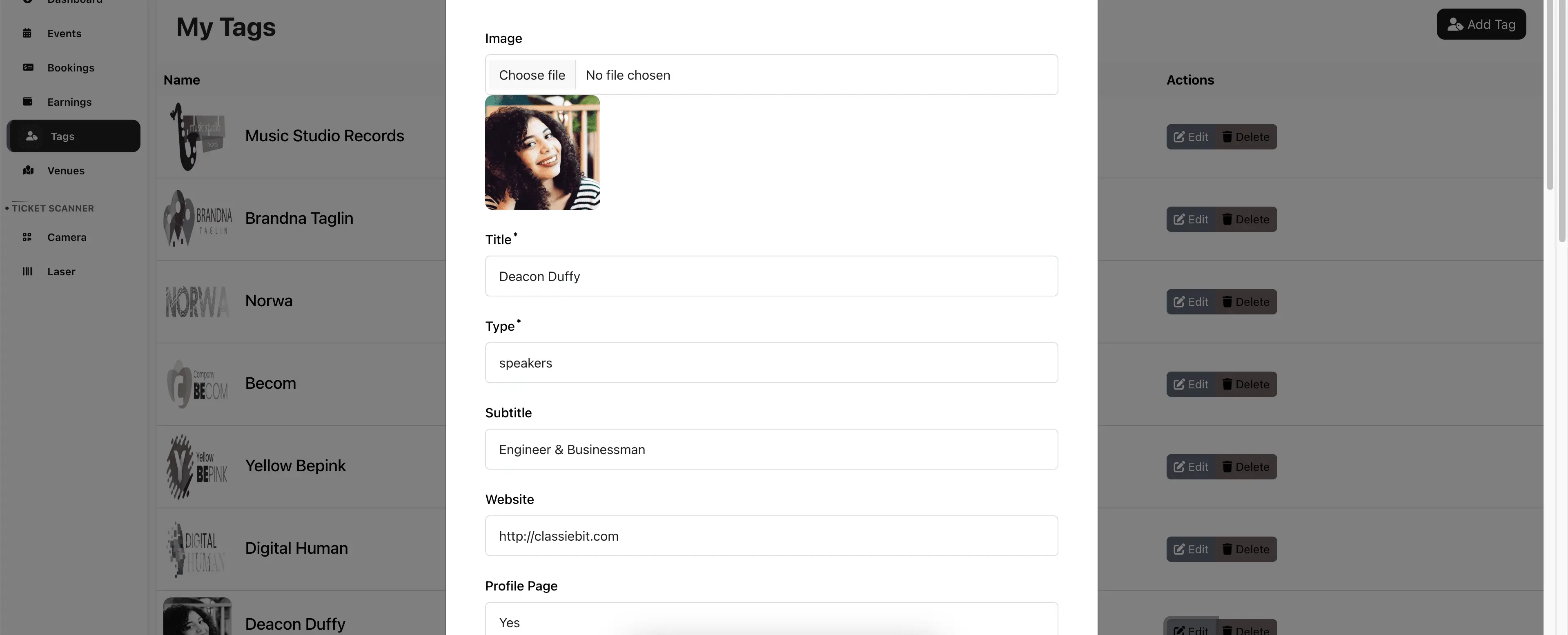 Create tag no profile Create tag no profile